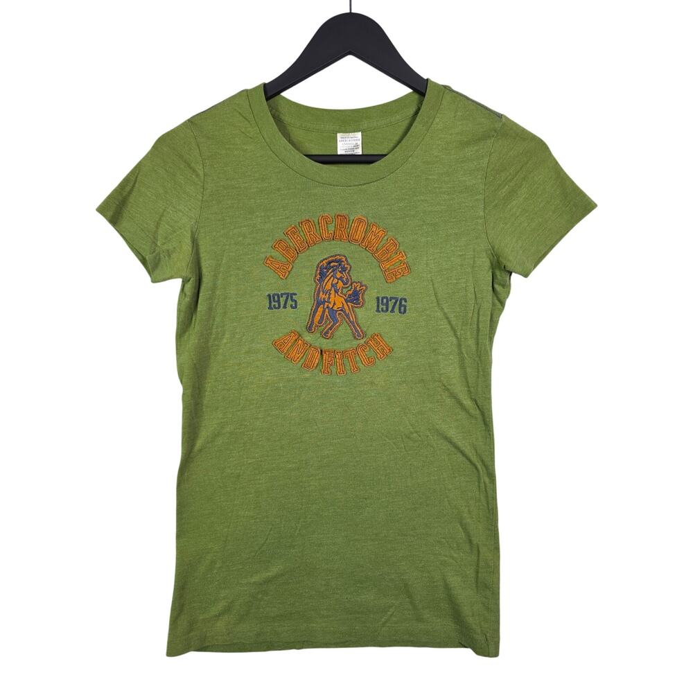 VTG Y2K Abercrombie & Fitch Graphic Baby Tee Shirt Sz M Green Horse Logo Preppy